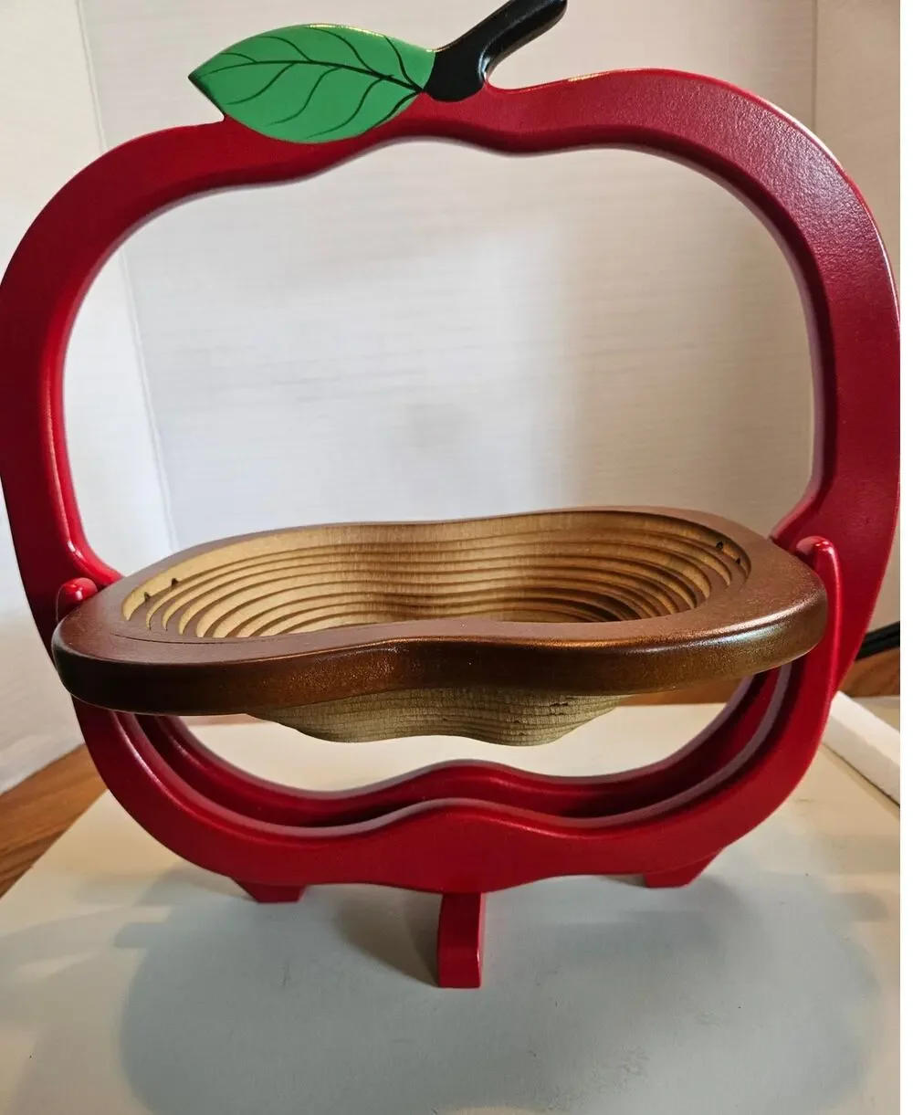 Vintage Wooden Apple-shaped collapsible basket Phillipines